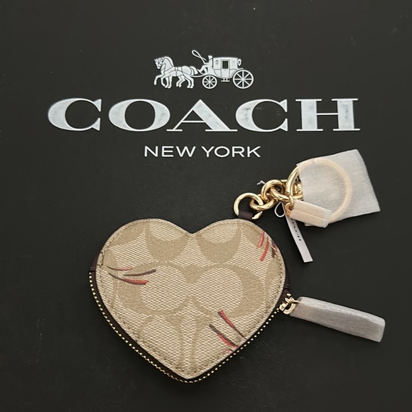 Coach Heart Pouch Bag Charm Signature Canvas Coin Heart Star Print Fob Keychain - Picture 5 of 5